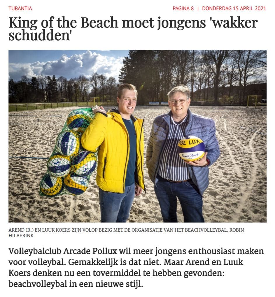 Arcade Bouwkwaliteit, King of the Beach en Beach Competitie Oldenzaal in de Tubantia artikel
