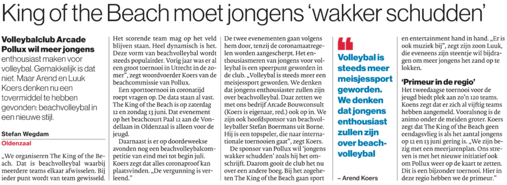 Arcade Bouwkwaliteit, King of the Beach en Beach Competitie Oldenzaal in de Tubantia artikel 2